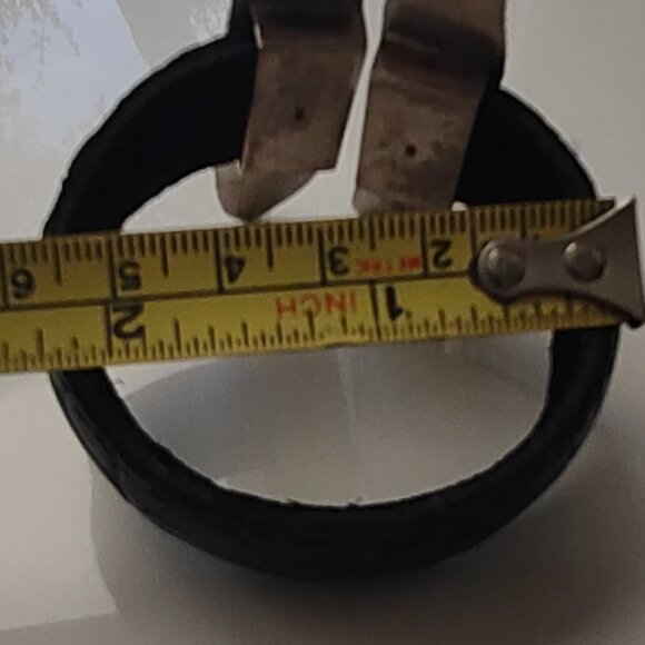 VINTAGE .925 STERLING SILVER LEATHER BAND PEARL CUFF BRACELET - Picture 12 of 14